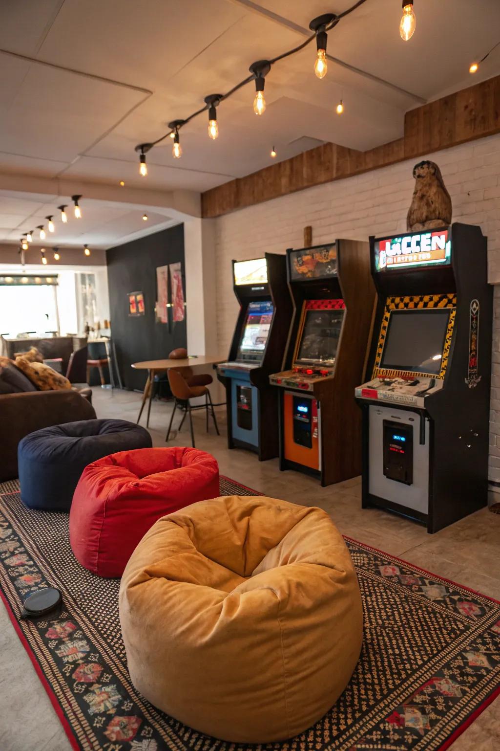 Comfortable seating invites relaxation during gaming sessions.