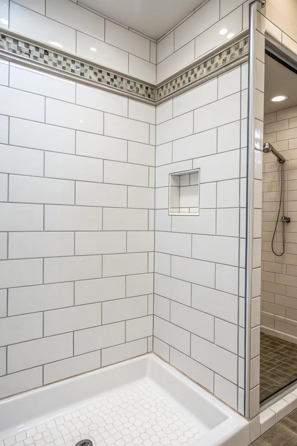 Minimalist shower with caulked tile edges