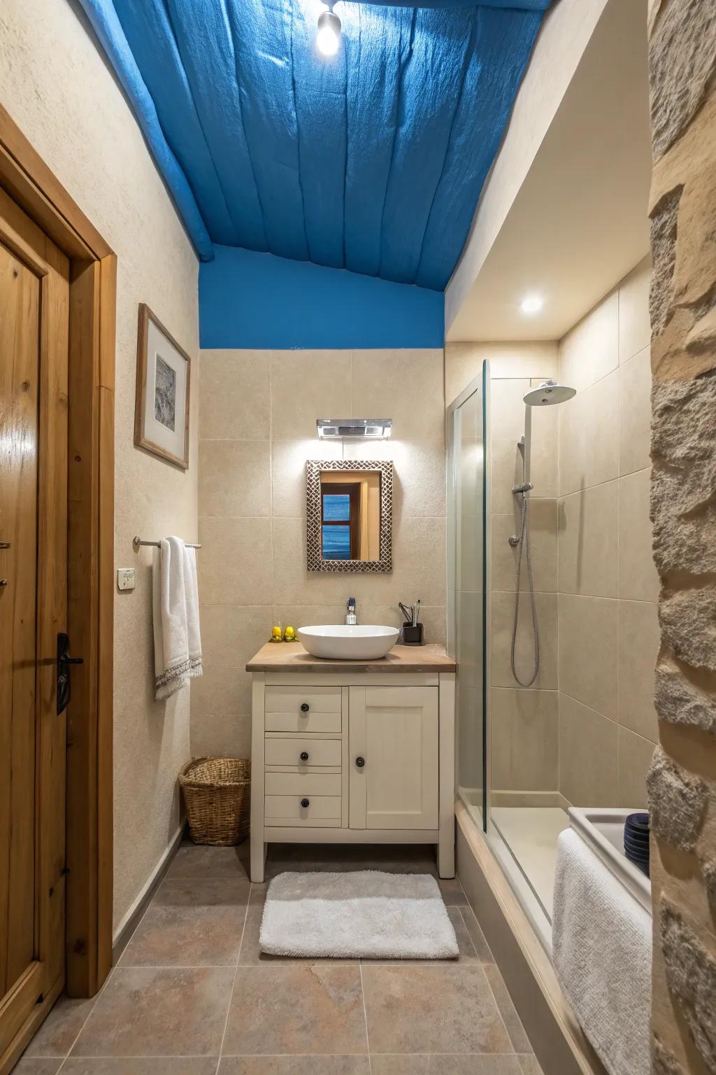 A blue ceiling creates a surprising and expansive effect.