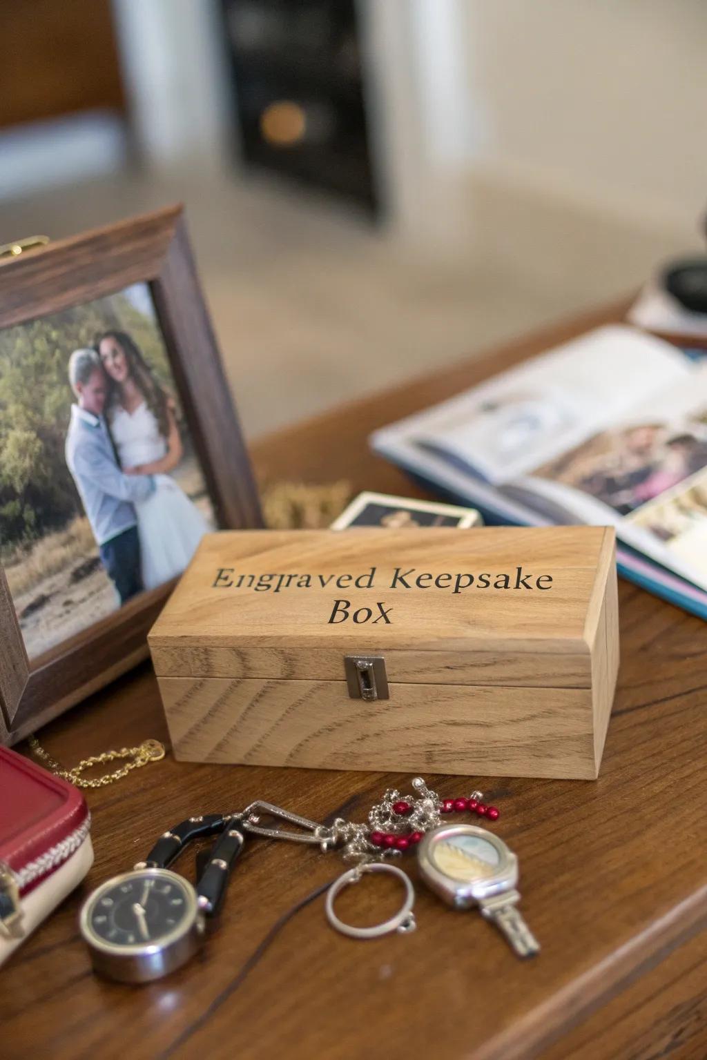 An engraved keepsake box that holds treasured items and special memories.