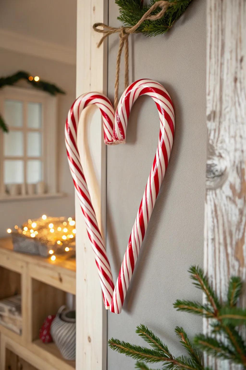 Sweeten your space with a charming candy cane heart wreath.