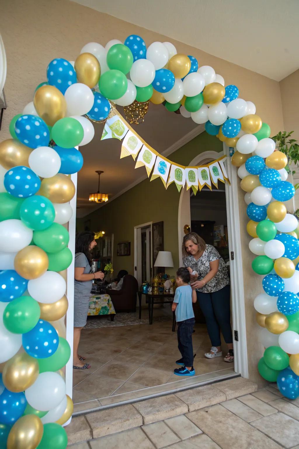 A vibrant balloon arch that adds flair to any birthday entrance.