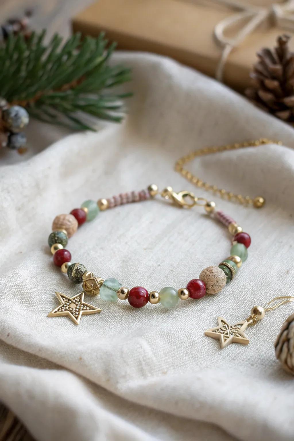Discover the charm of a vintage bead mix, where old meets new in a delightful holiday bracelet.