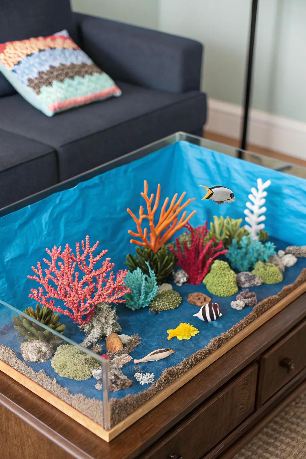 Experience the vibrant underwater world of a coral reef in a shoebox.
