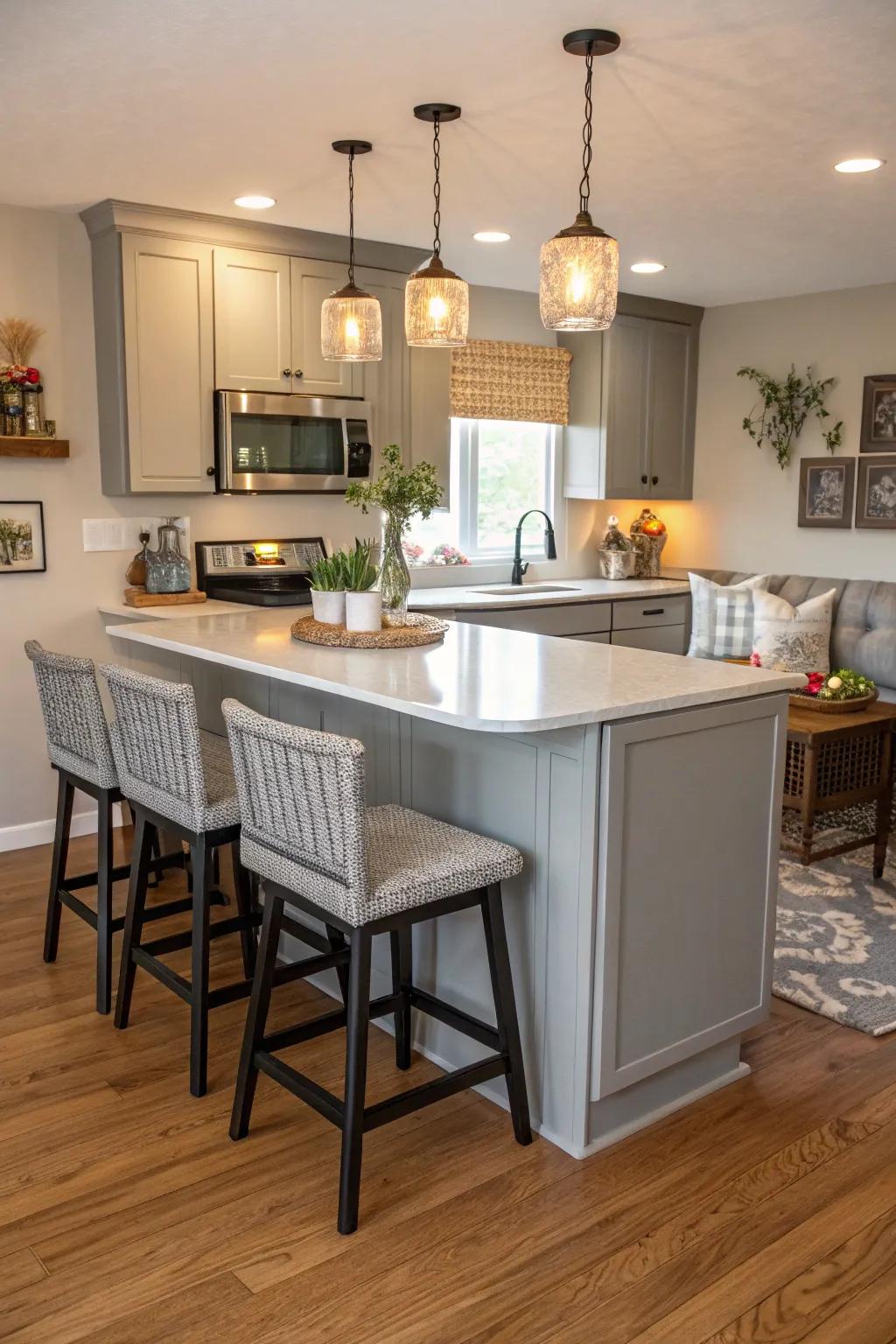 Enhance functionality with a kitchen island or breakfast bar with seating.