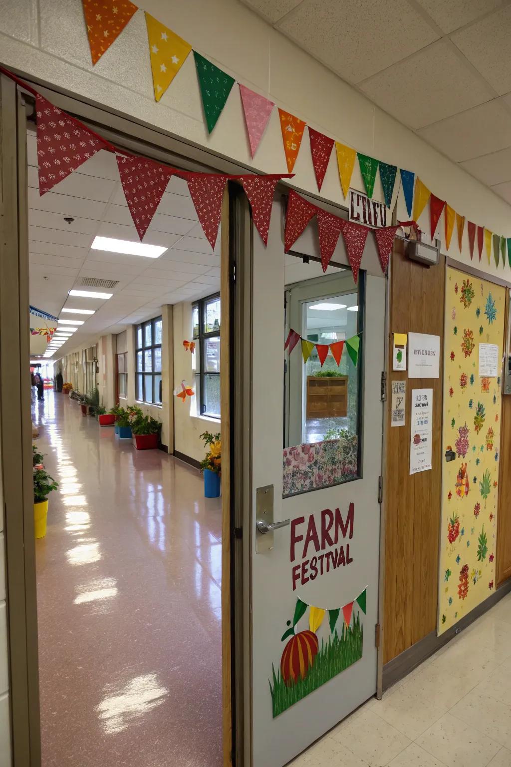 A farm festival theme brings a celebratory feel to the classroom door.