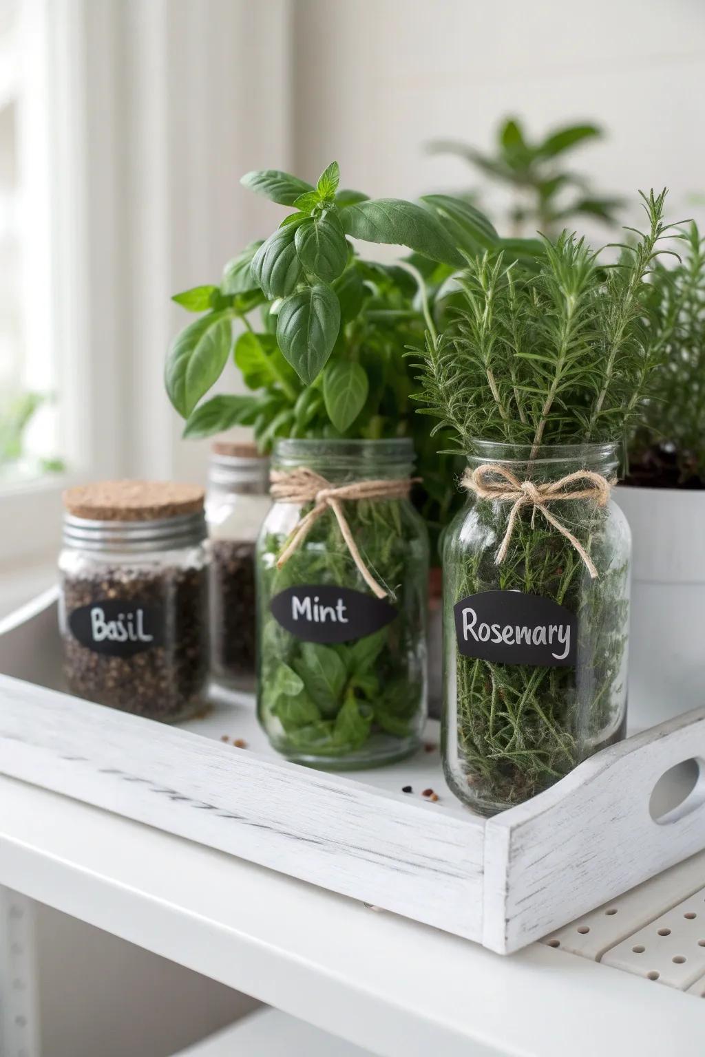 Bring the outdoors in with a charming upcycled jar herb gardenâperfect for a sustainable birthday gift!