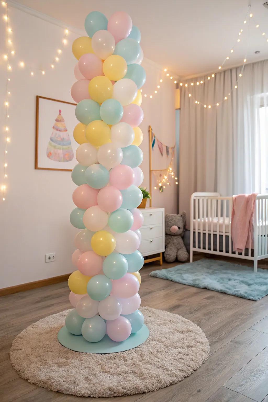 Create a serene atmosphere with a pastel balloon column.