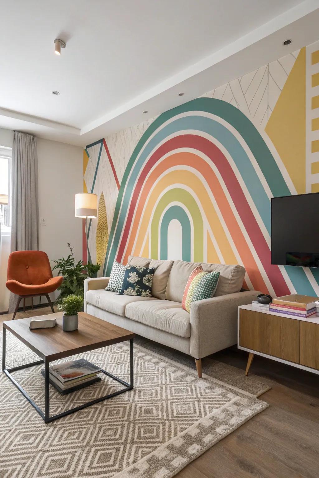 Geometric rainbow patterns offer a chic and edgy look.