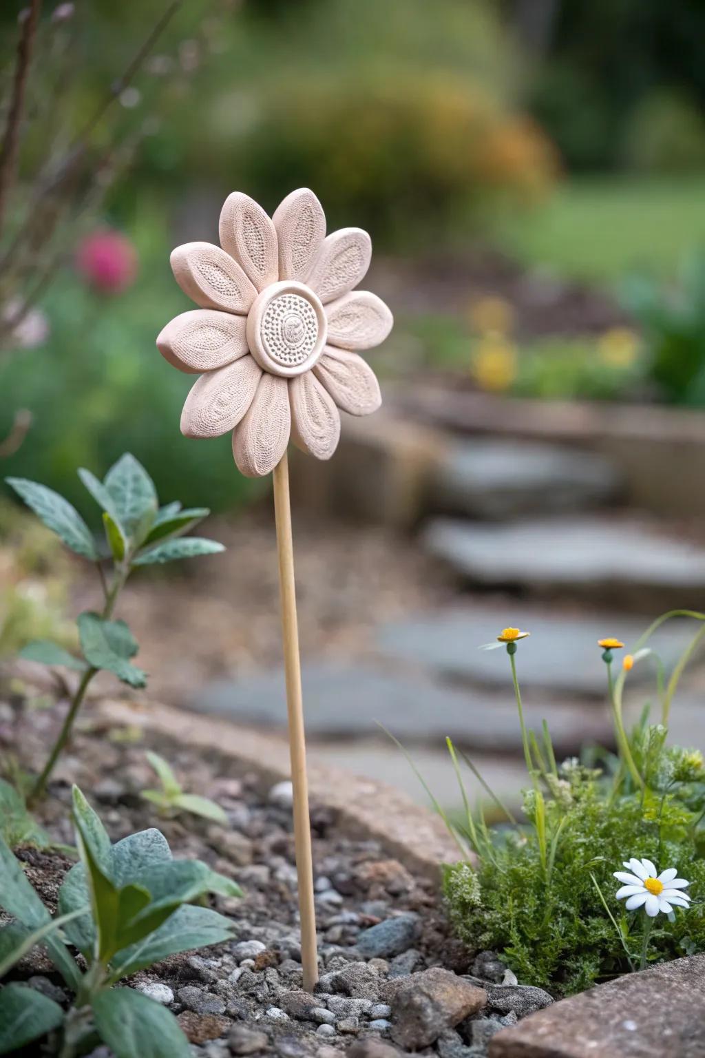 Blooming artistry: Elevate your garden with handcrafted clay flower stakes.
