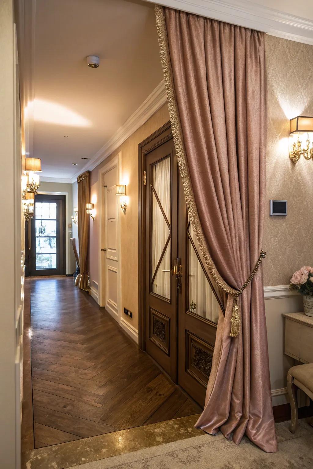 Fabric-covered doors add texture and warmth to your hallway.