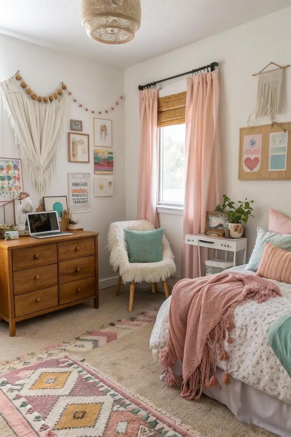 Mixing vintage and modern elements creates a unique boho vibe.