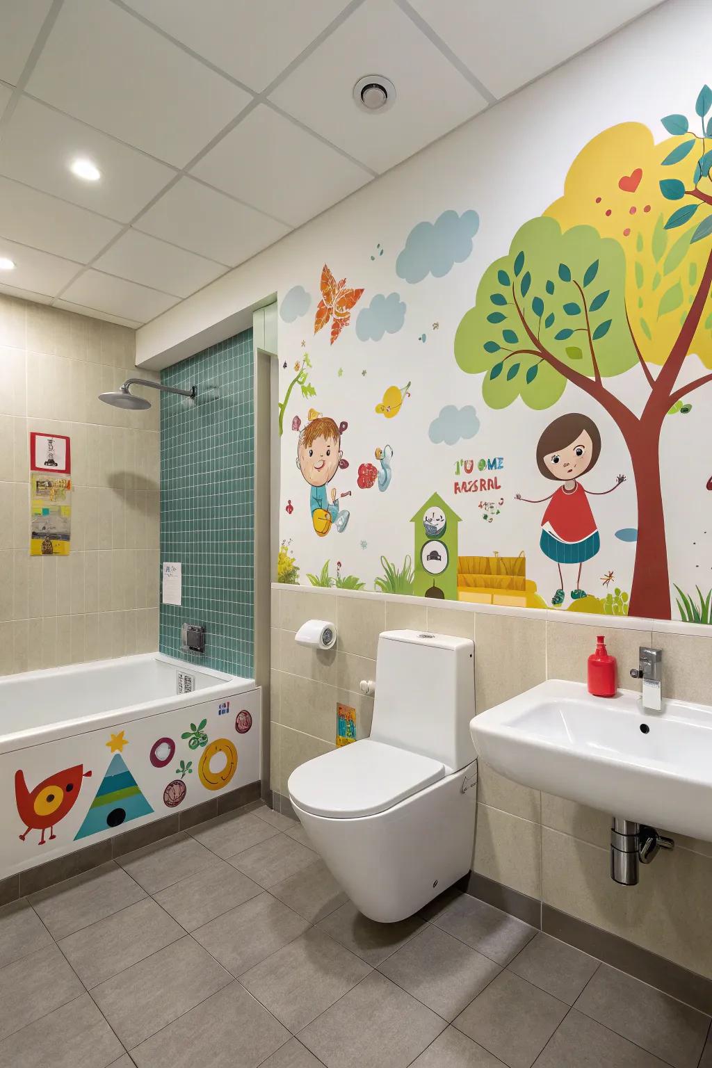 Interactive wall decals bring life and learning to the bathroom.