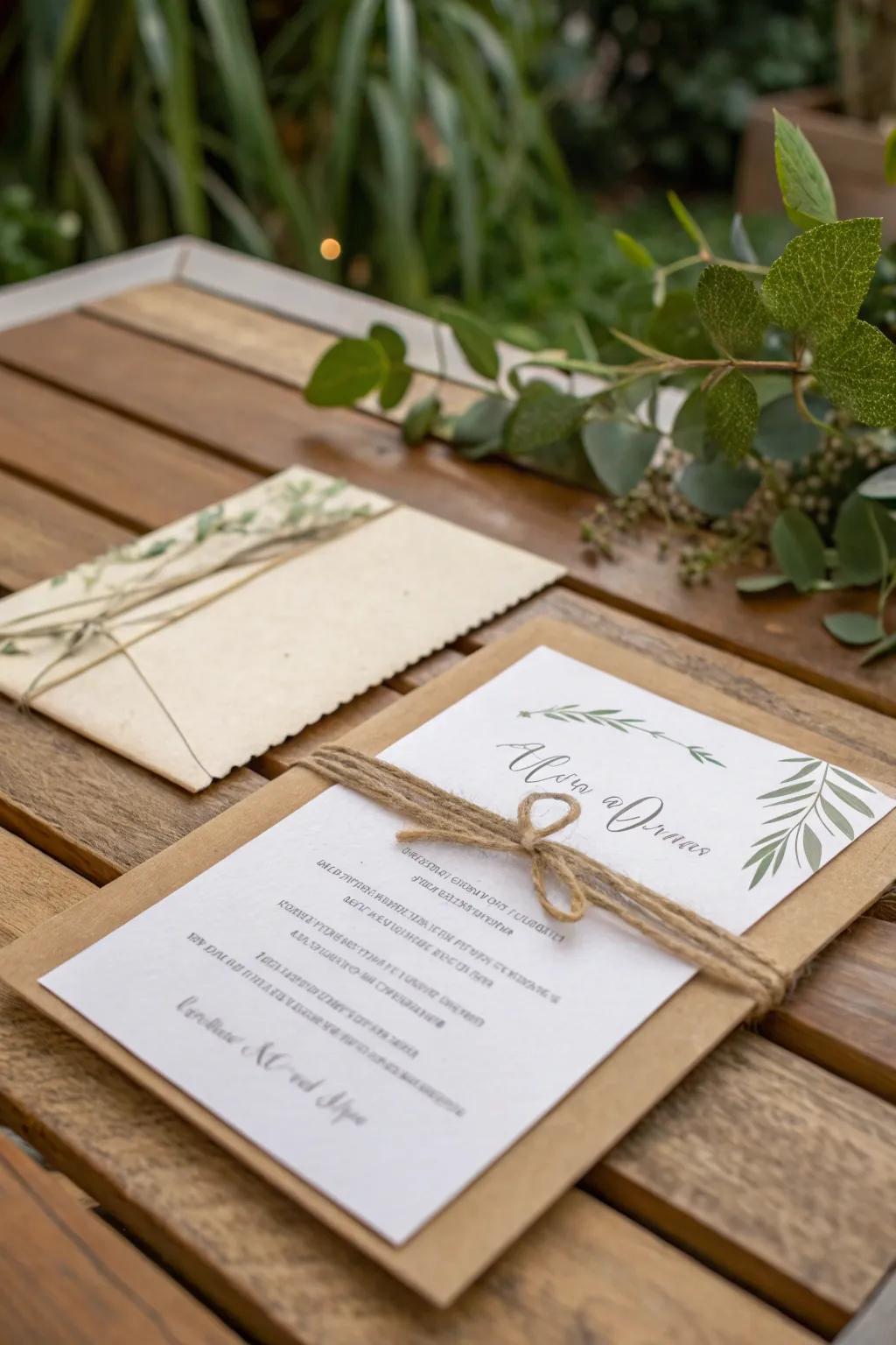 A chic eco-friendly invitation made from sustainable materials.