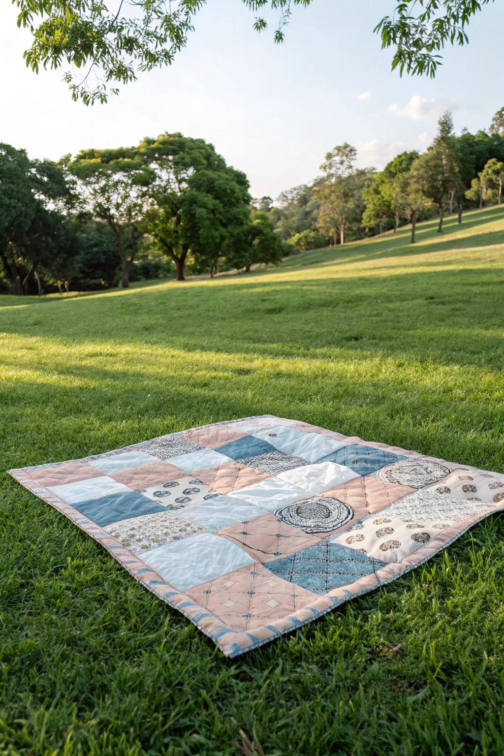 Embrace the outdoors with a handmade bandana quilt perfect for picnics.