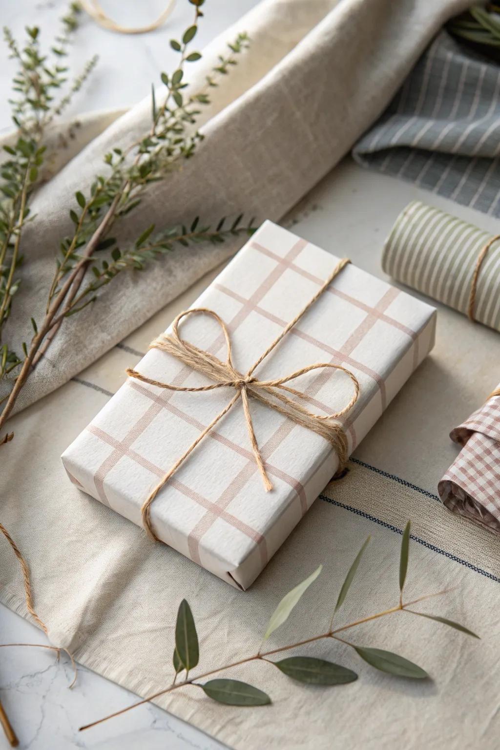 Elevate your gift-giving with a delightful pattern play, combining plaid and stripes for a chic, personalized touch.