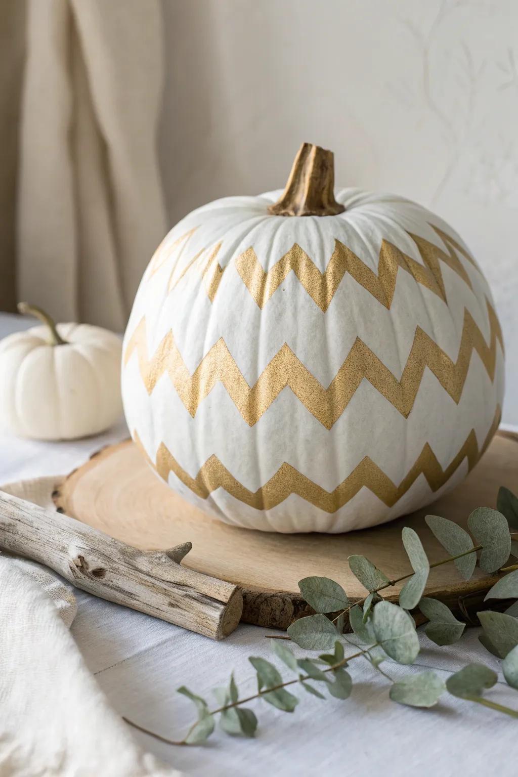 Elevate your pumpkin decor with a chic chevron pattern, perfect for a minimalist and boho-inspired look!