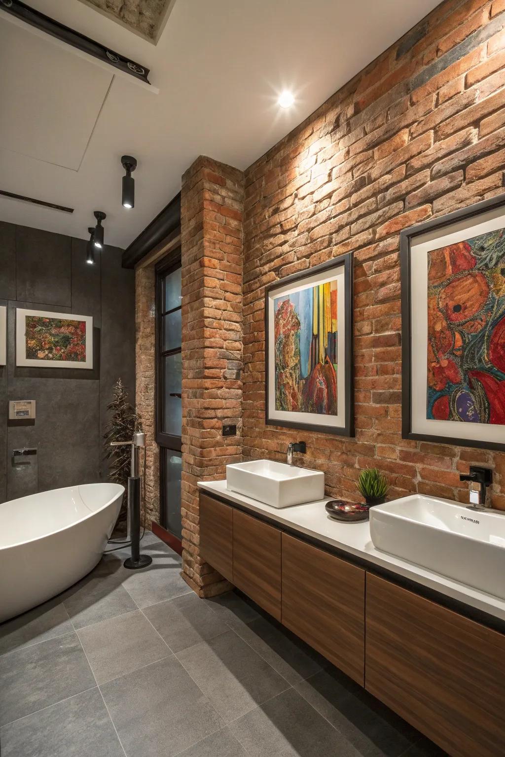 Contemporary art stands out beautifully against brick walls.