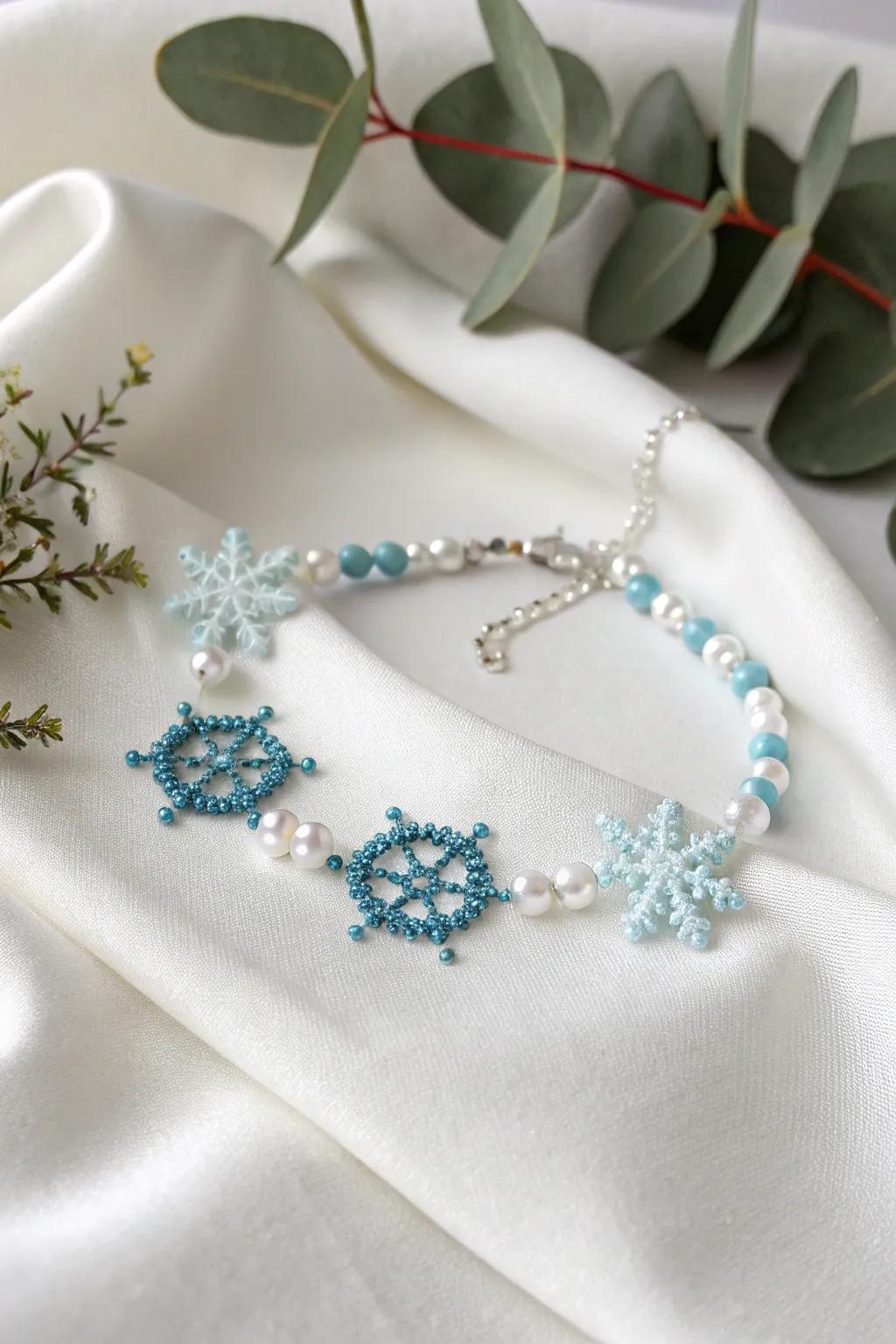 Embrace the elegance of winter with this snowflake bead bracelet, a perfect blend of minimalist charm and boho craftsmanship.