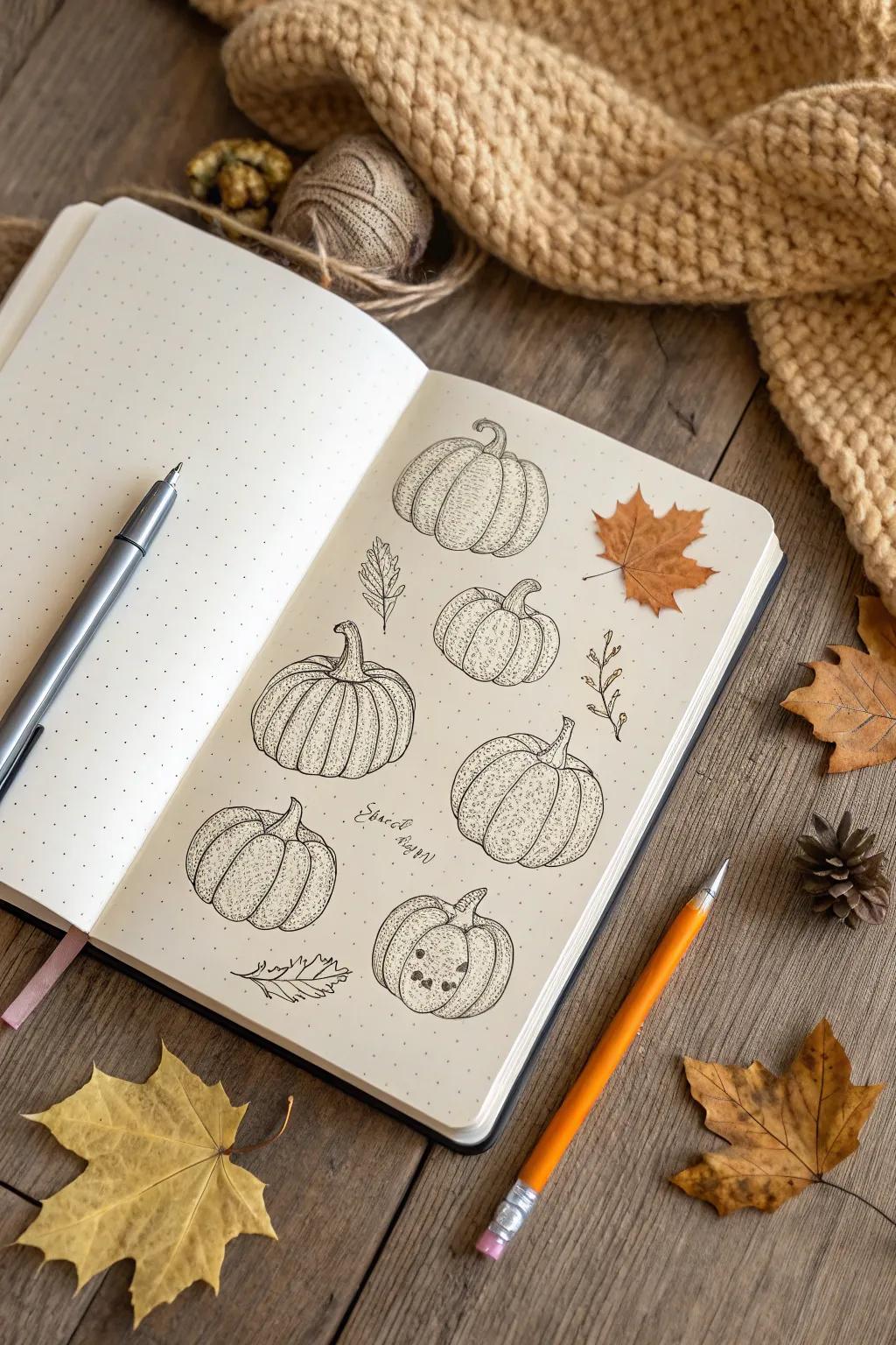 Embrace October's charm with whimsical pumpkin doodles in your bullet journal. ðâ¨ #OctoberBujo #MinimalistBoho