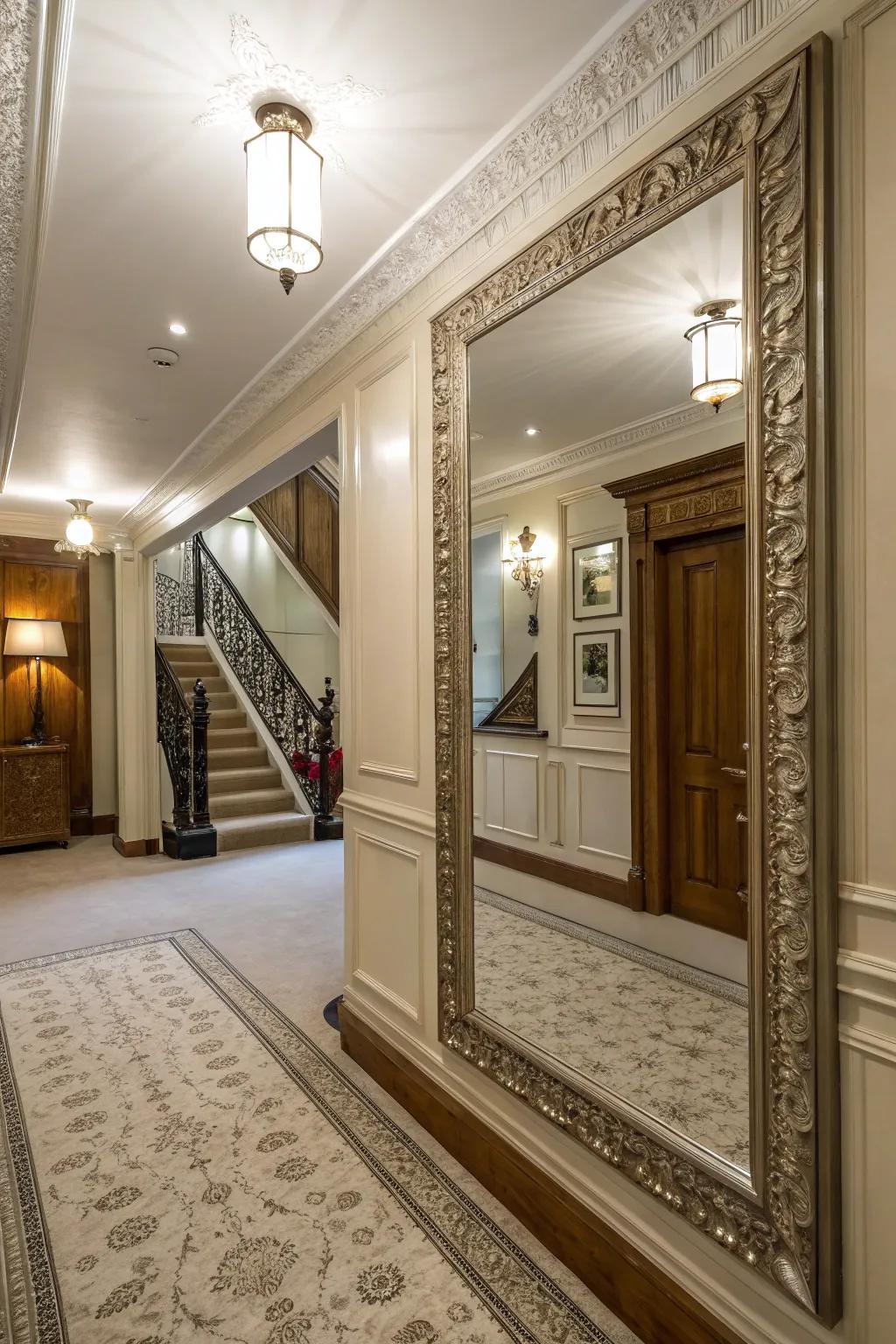 Mirrors can dramatically enhance the perceived size of a hallway.