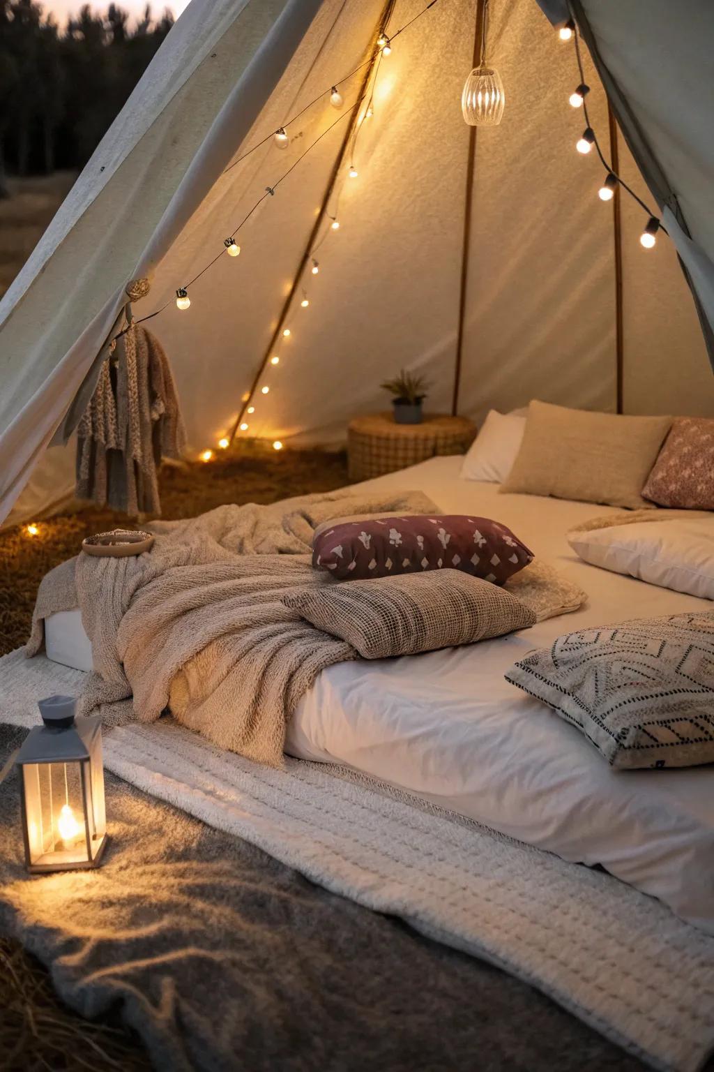 A reflective blanket providing essential insulation for a comfortable camping experience.