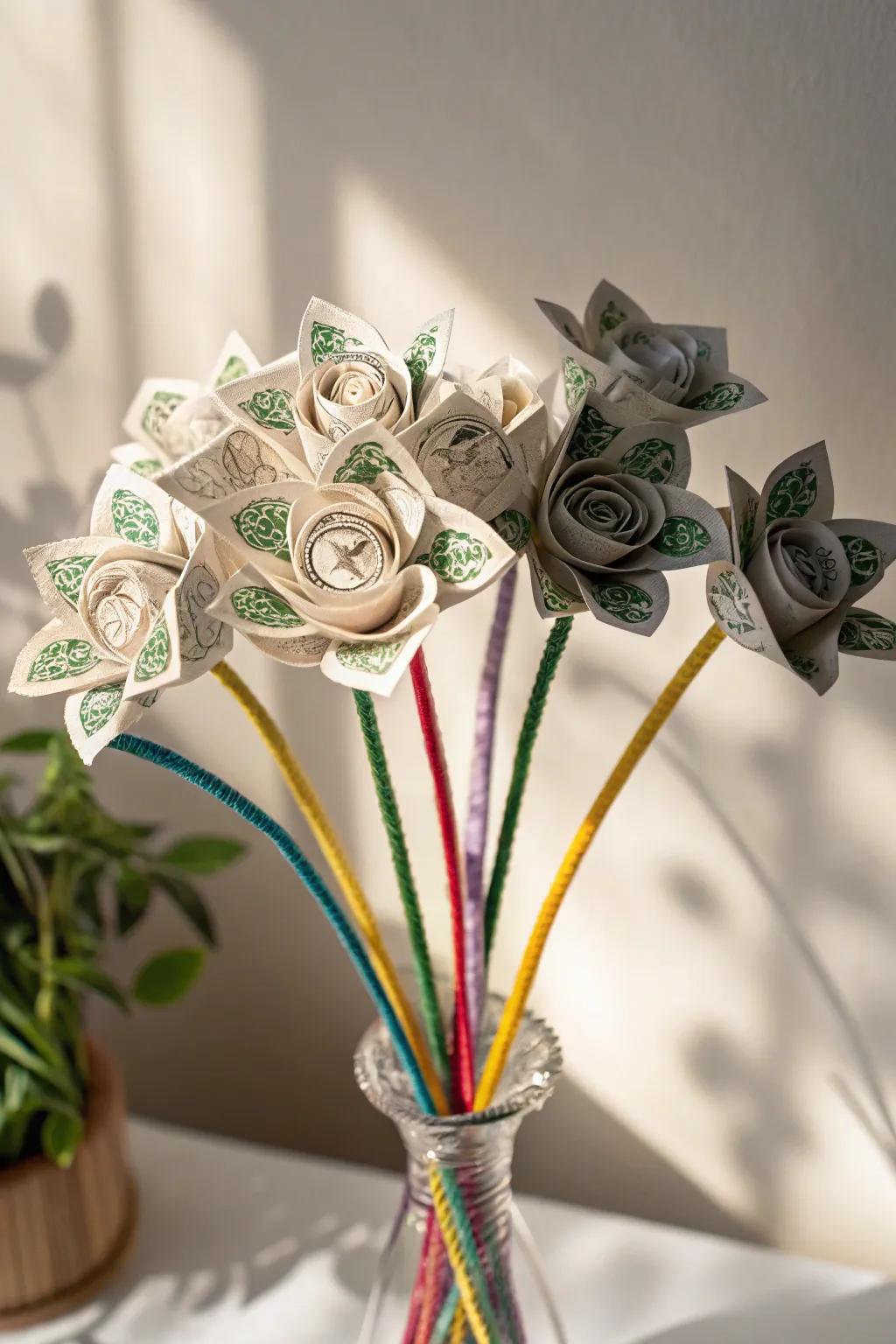 Transform your gift-giving with a whimsical money bouquet, where pipe cleaner stems meet artisanal elegance.