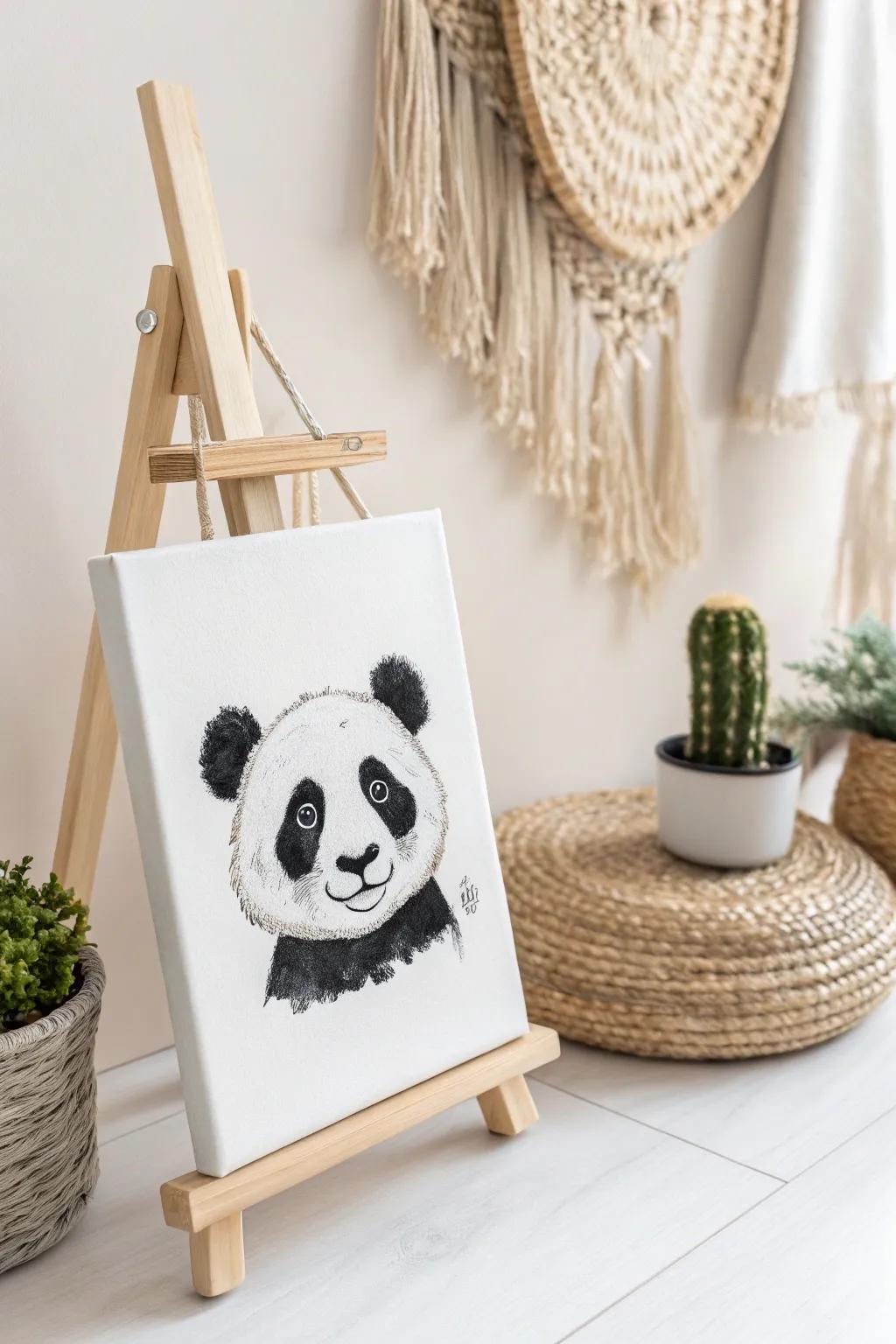 Embrace the charm of simplicity with this adorable panda portrait, perfect for adding a playful touch to your minimalist decor.