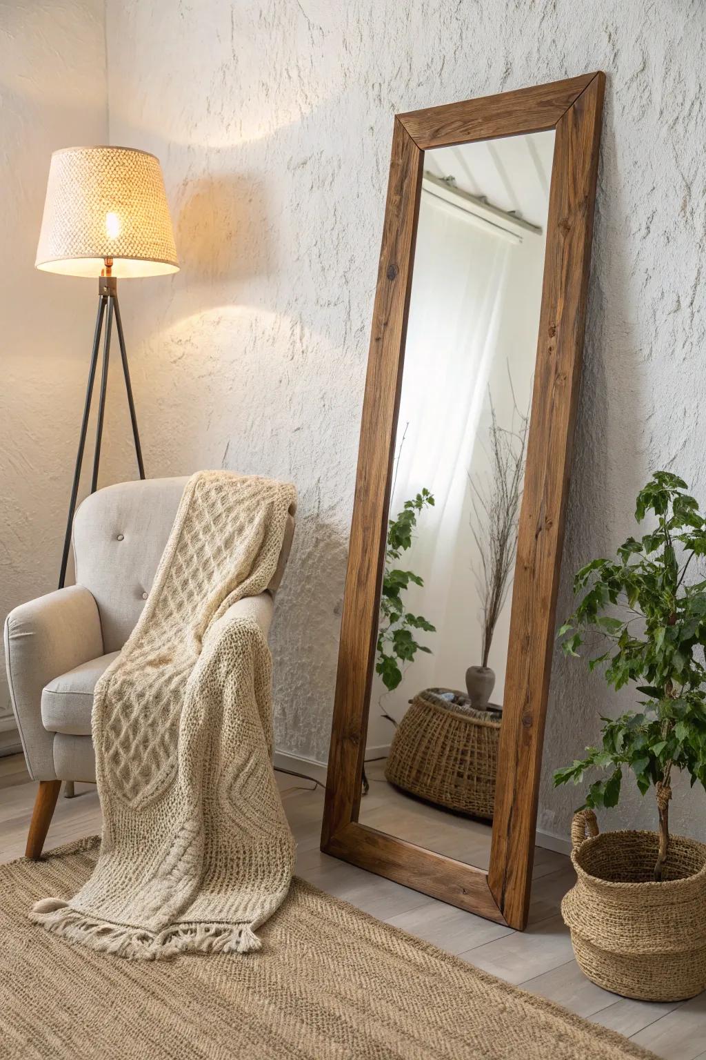 Transform any nook into a cozy retreat with a beautifully framed mirror and comfy chair.