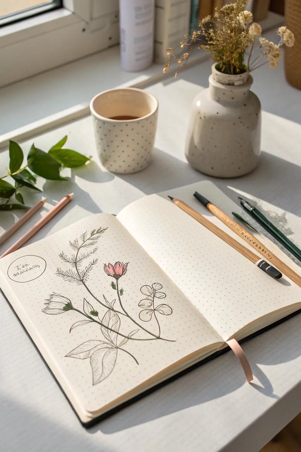 Discover the art of simplicity with a step-by-step flower drawing guide in your bullet journal. Unleash your creativity!