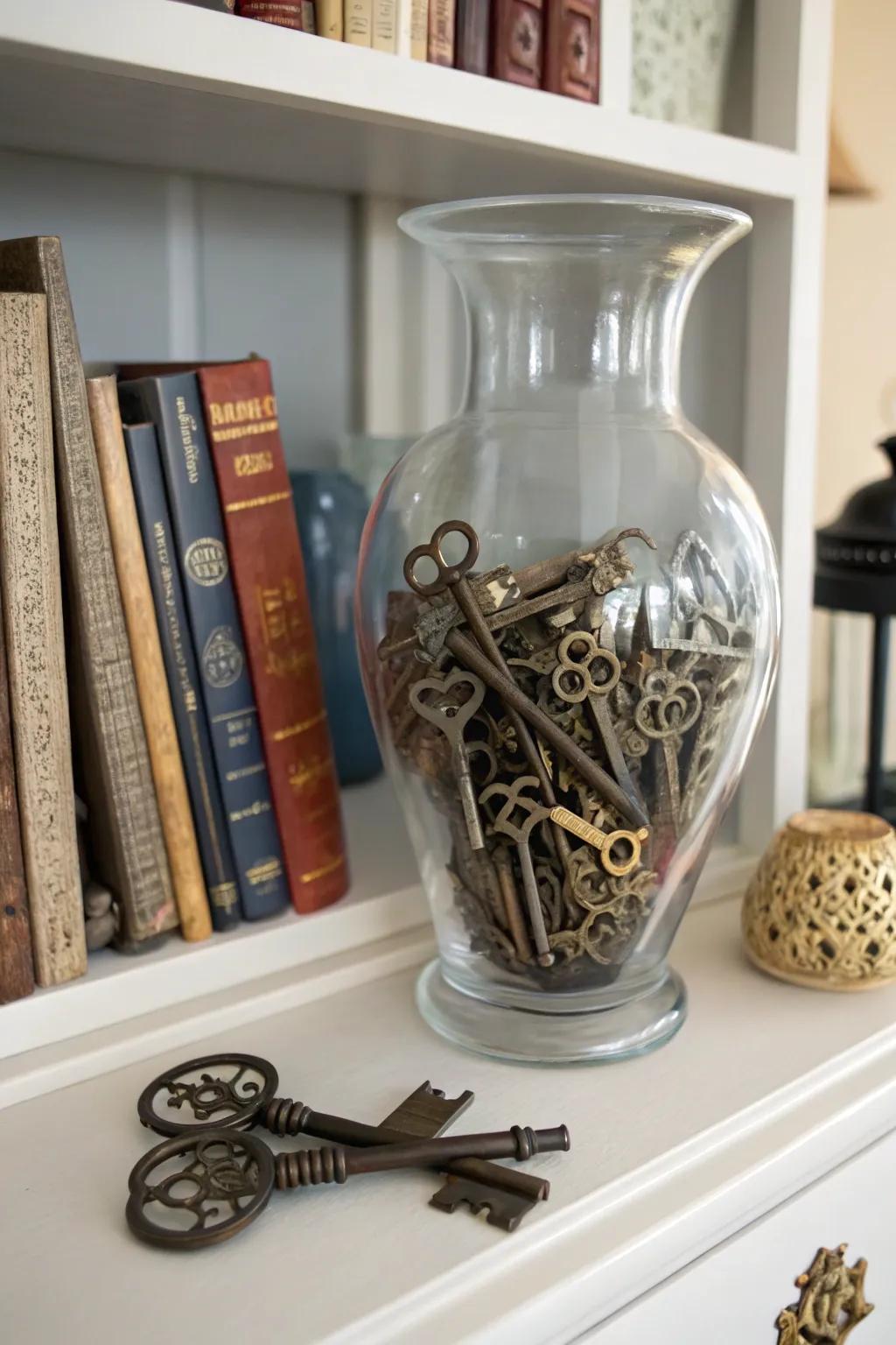 Vintage keys add whimsy and nostalgia.