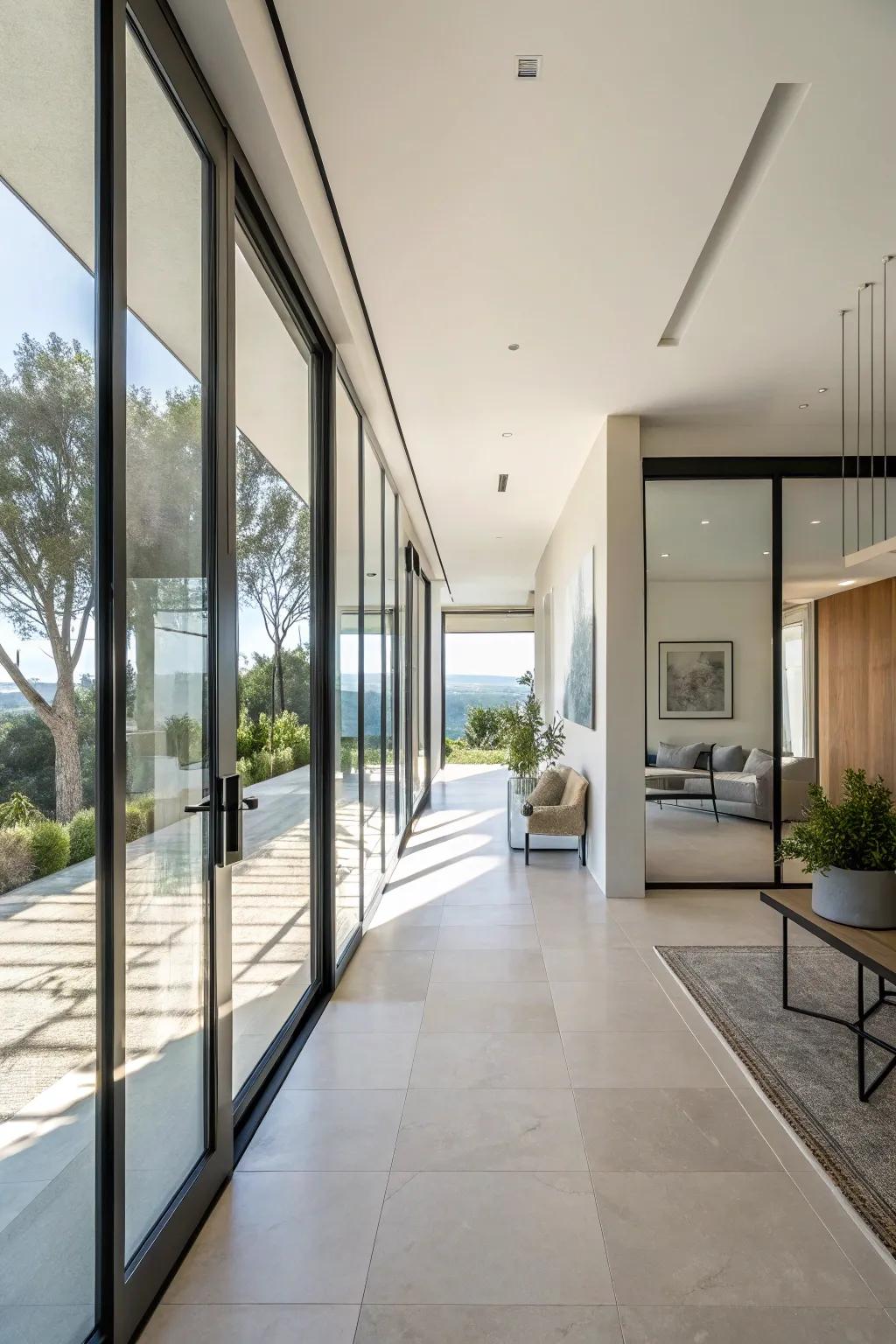 Glass doors can open up your hallway and bring in more light.