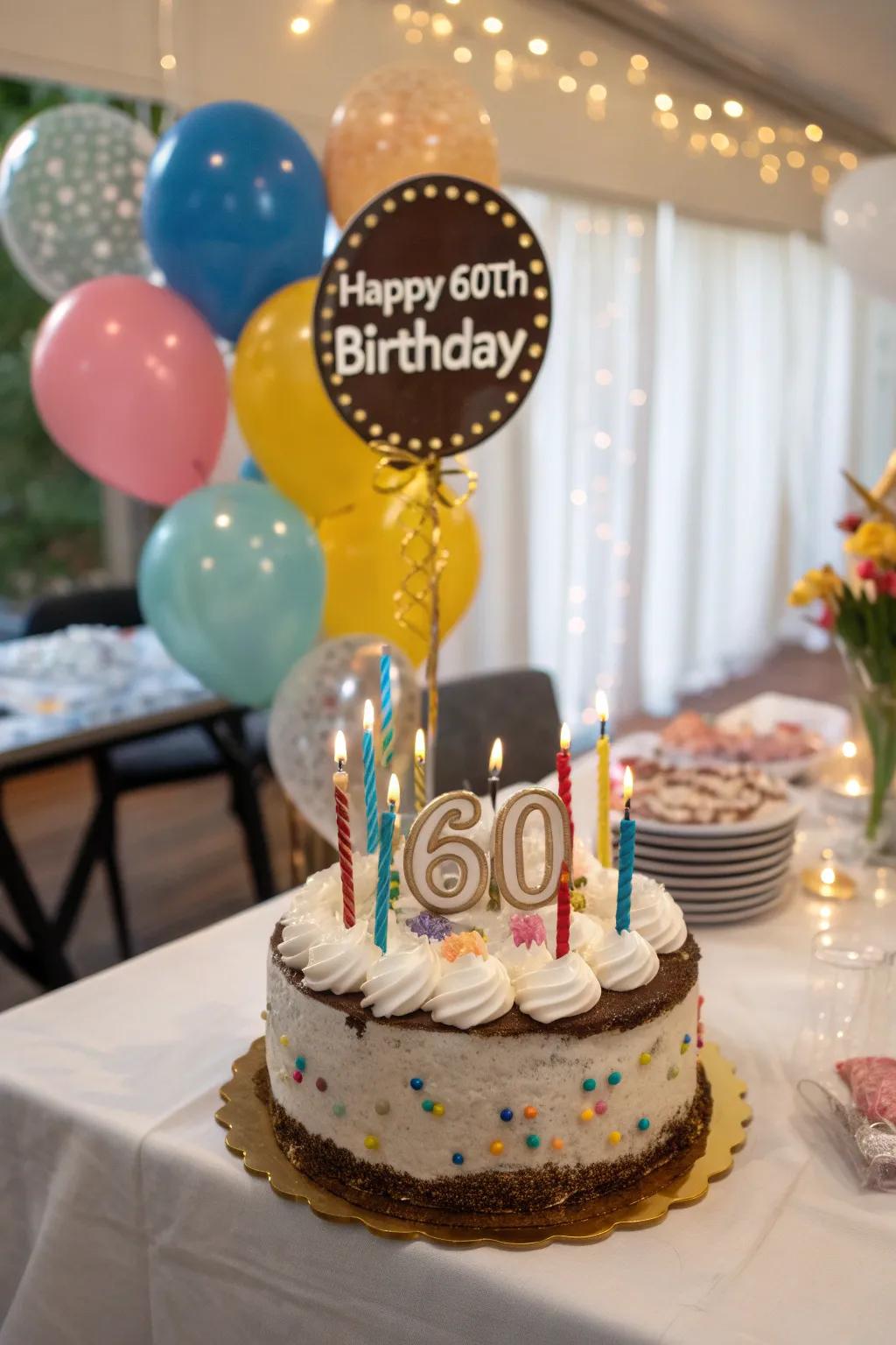 A custom cake topper adds a personal touch.