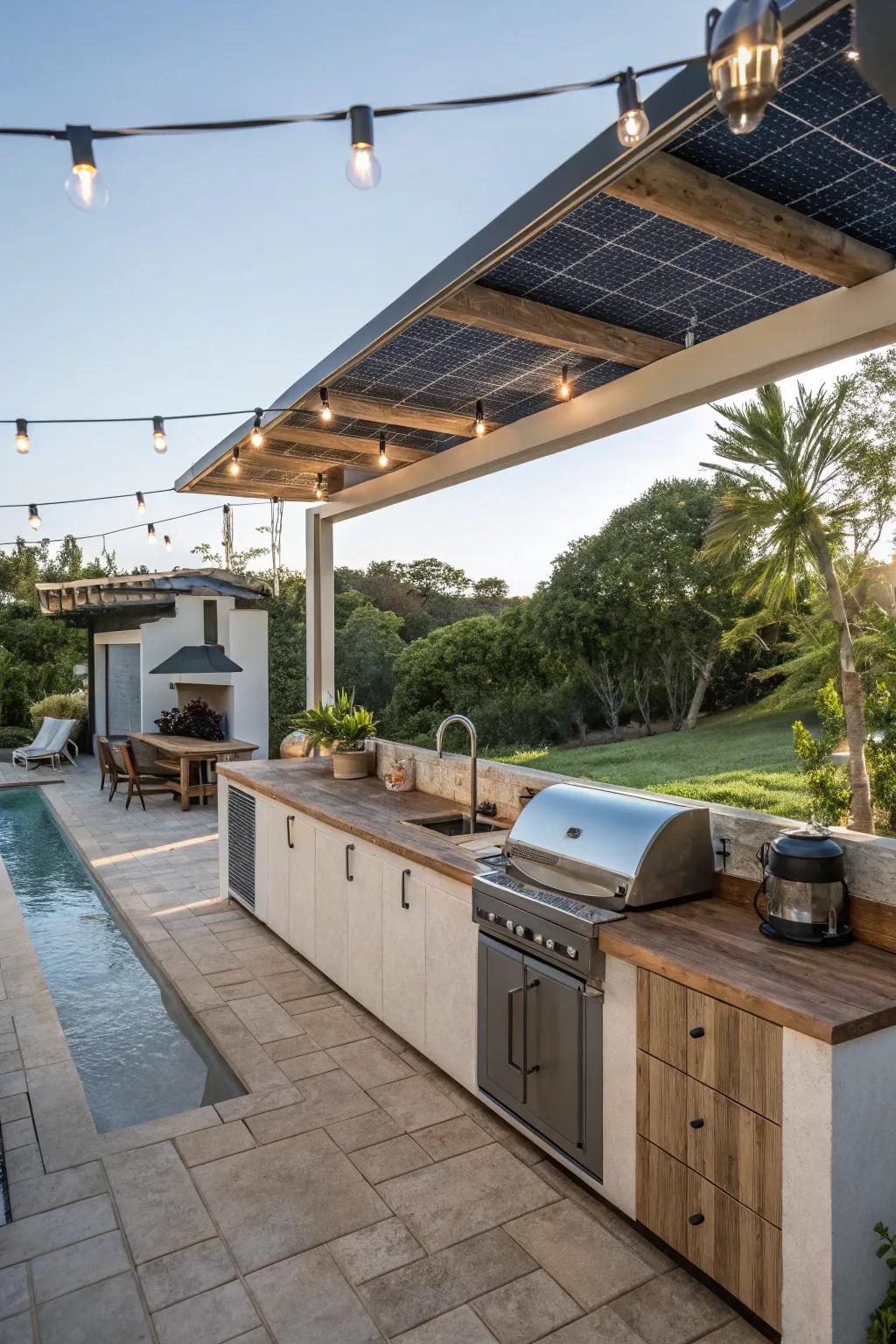 Eco-friendly innovations in a modern outdoor kitchen.