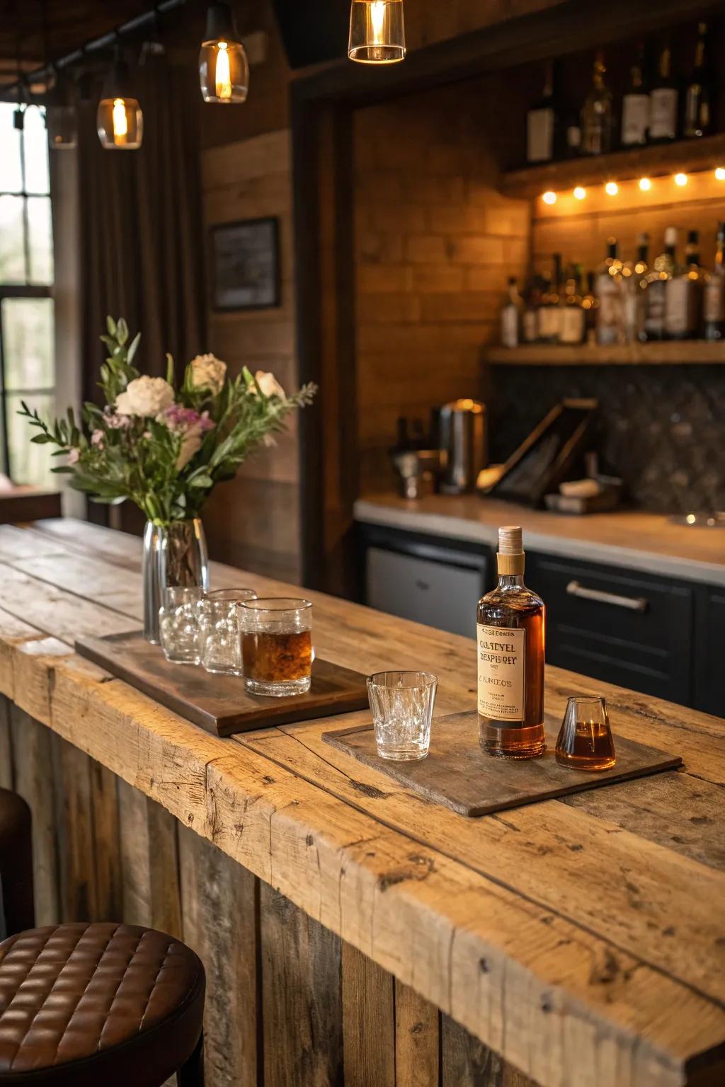 Rustic wood brings warmth and charm to your bar space.