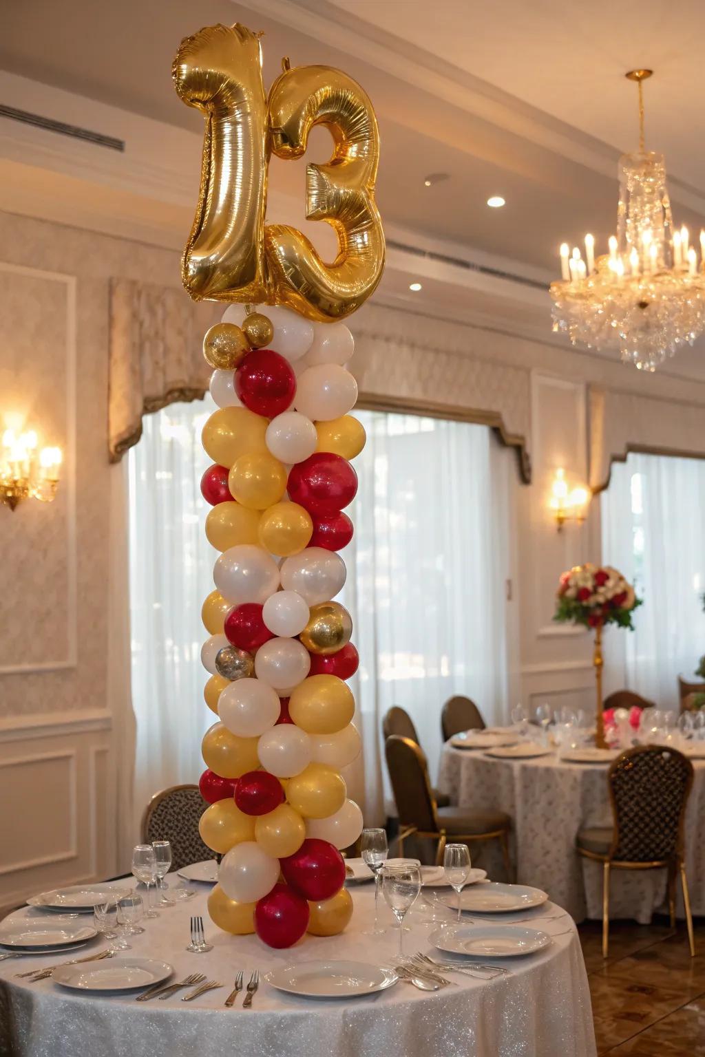 Celebrate milestones with a number-themed balloon column.