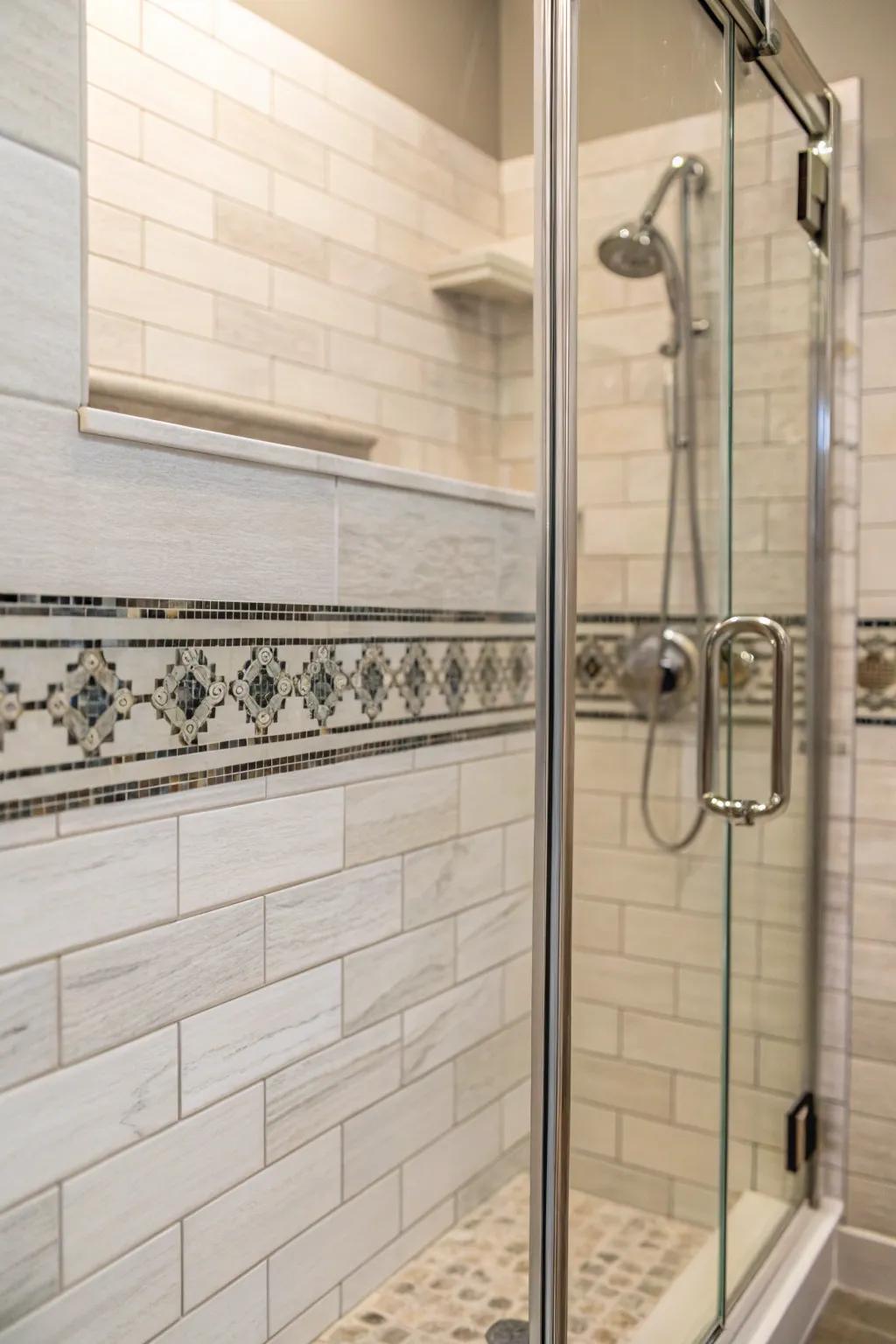 Shower with pencil liner tile trims