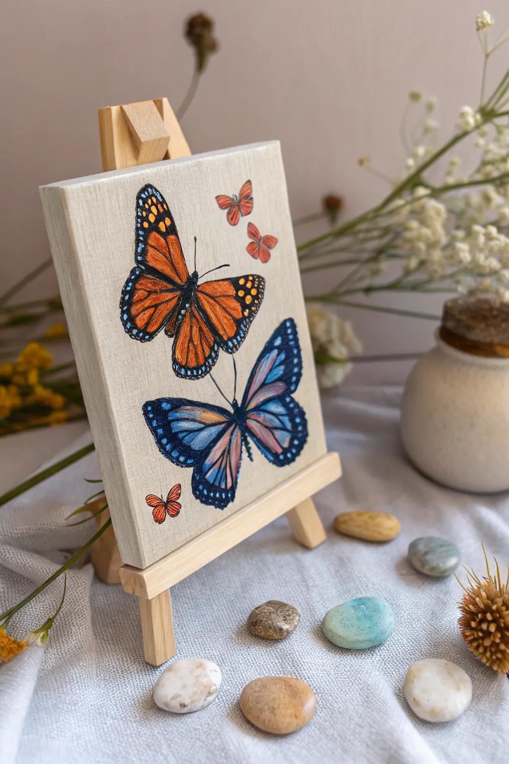 Bring a whimsical touch to your space with this charming butterfly canvas.