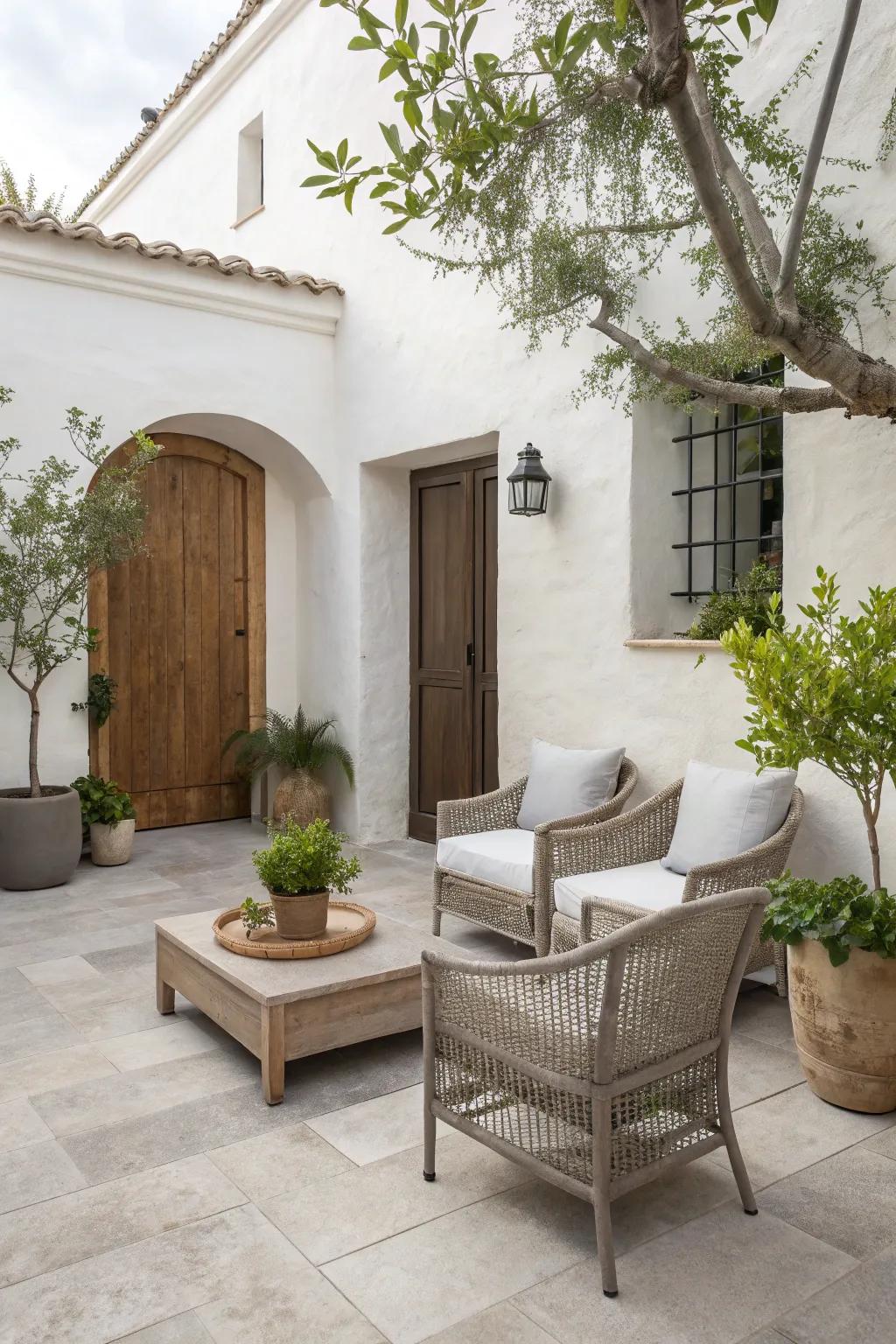 A minimalist approach keeps this courtyard patio serene and stylish.