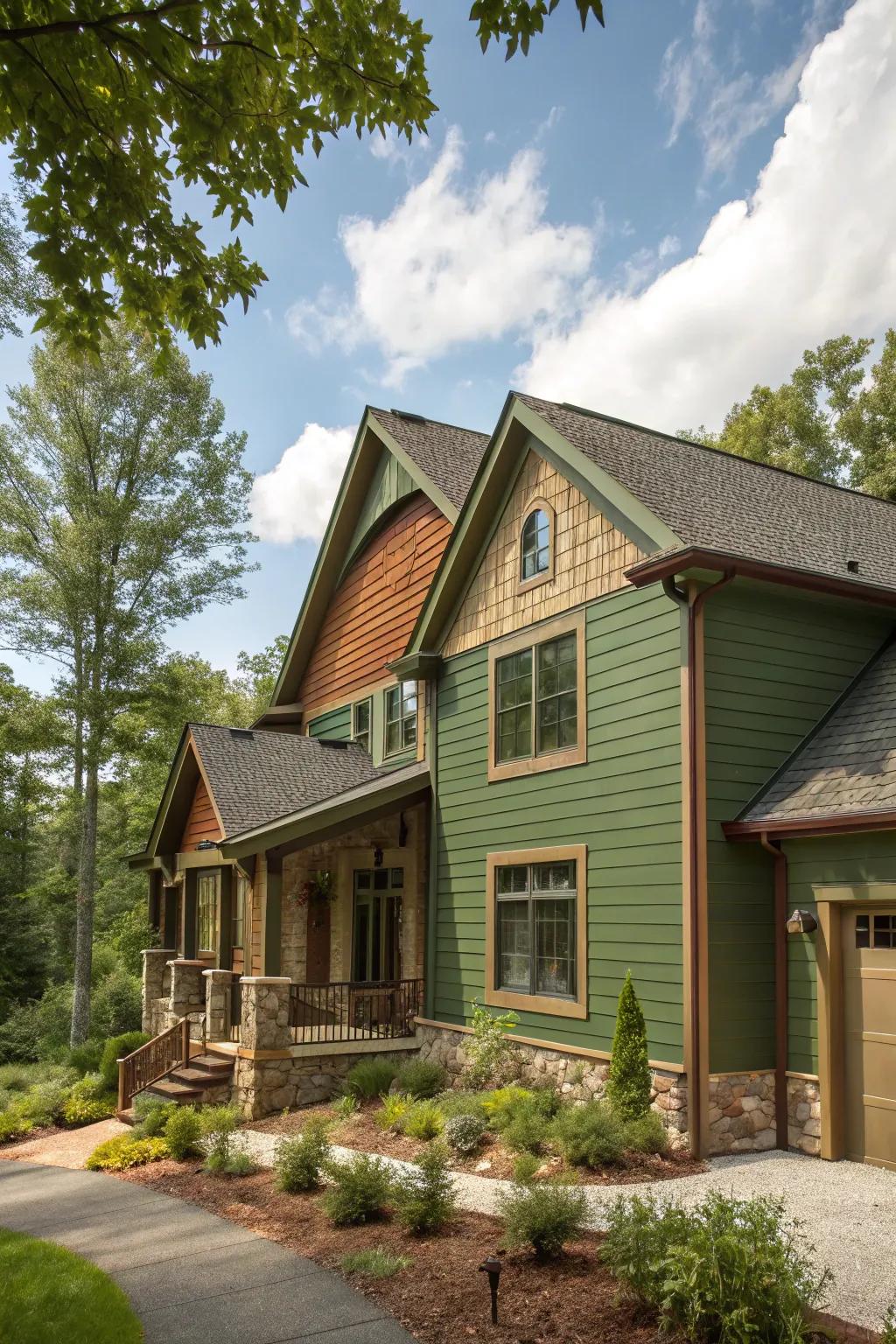 A serene home with nature-inspired siding colors.