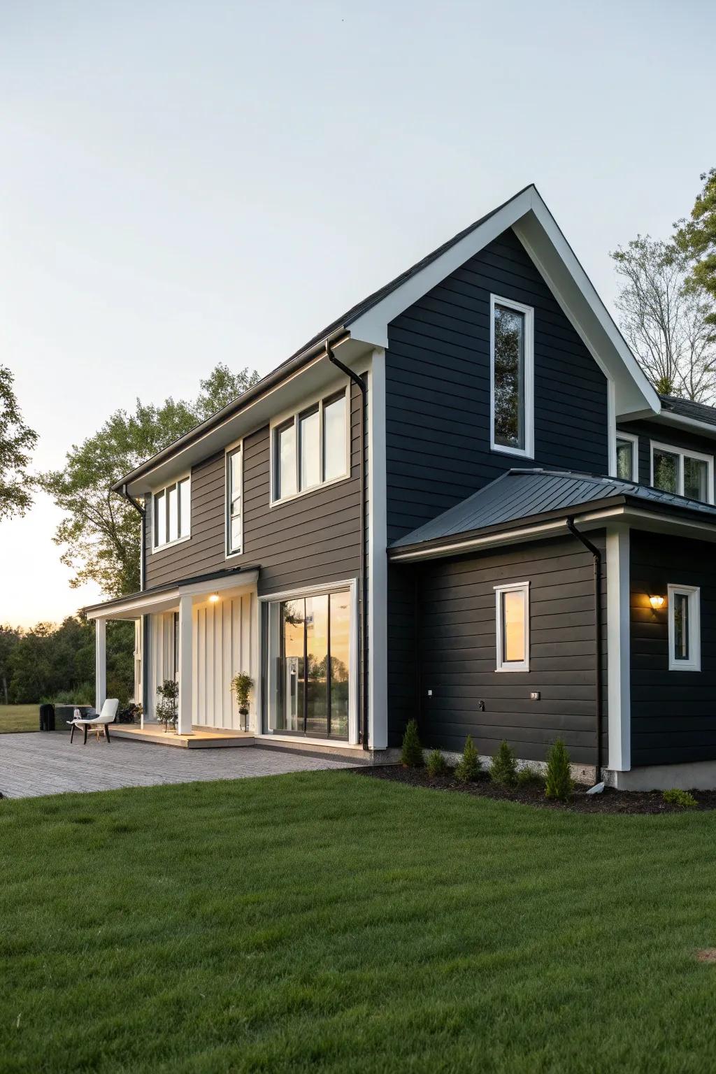 A modern home with striking contrasting colors.