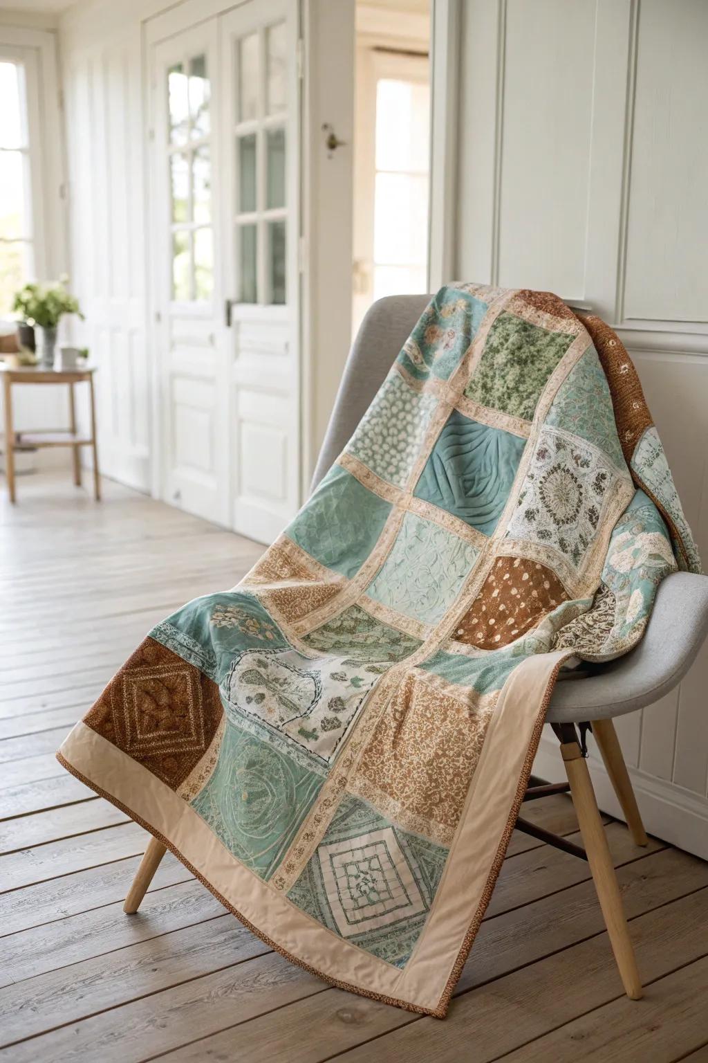 Transform old bandanas into a stunning quilt, merging sustainability with Scandinavian and Boho elegance.