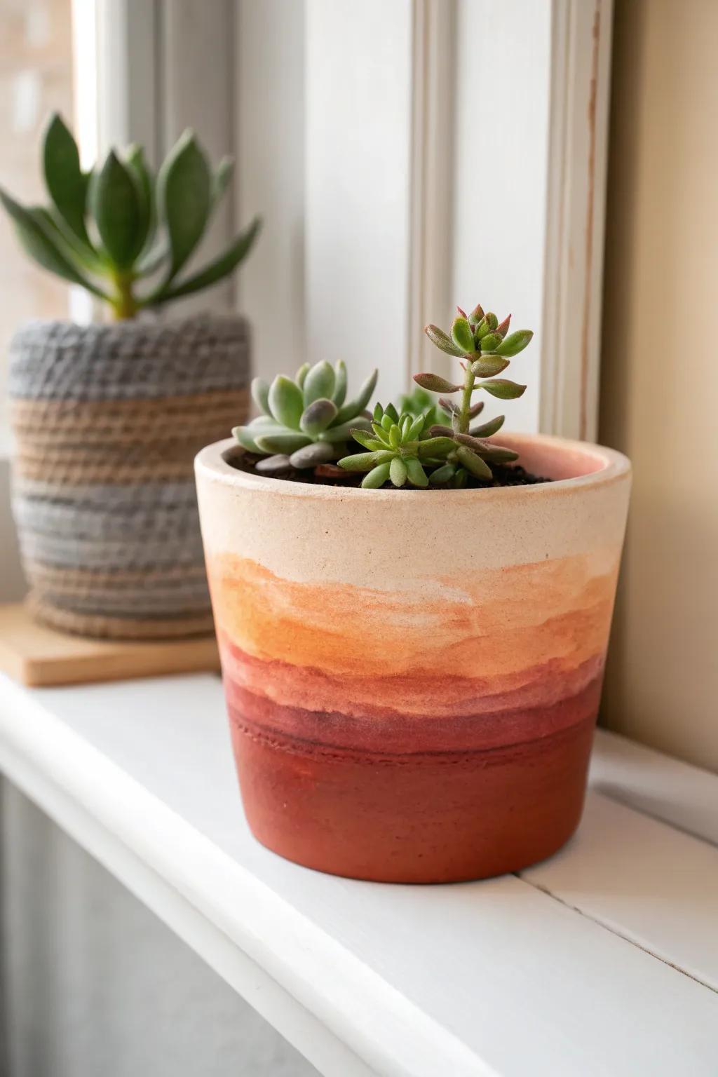Elevate your space with this stunning ombre clay potâwhere craftsmanship meets natural beauty. ð¿â¨