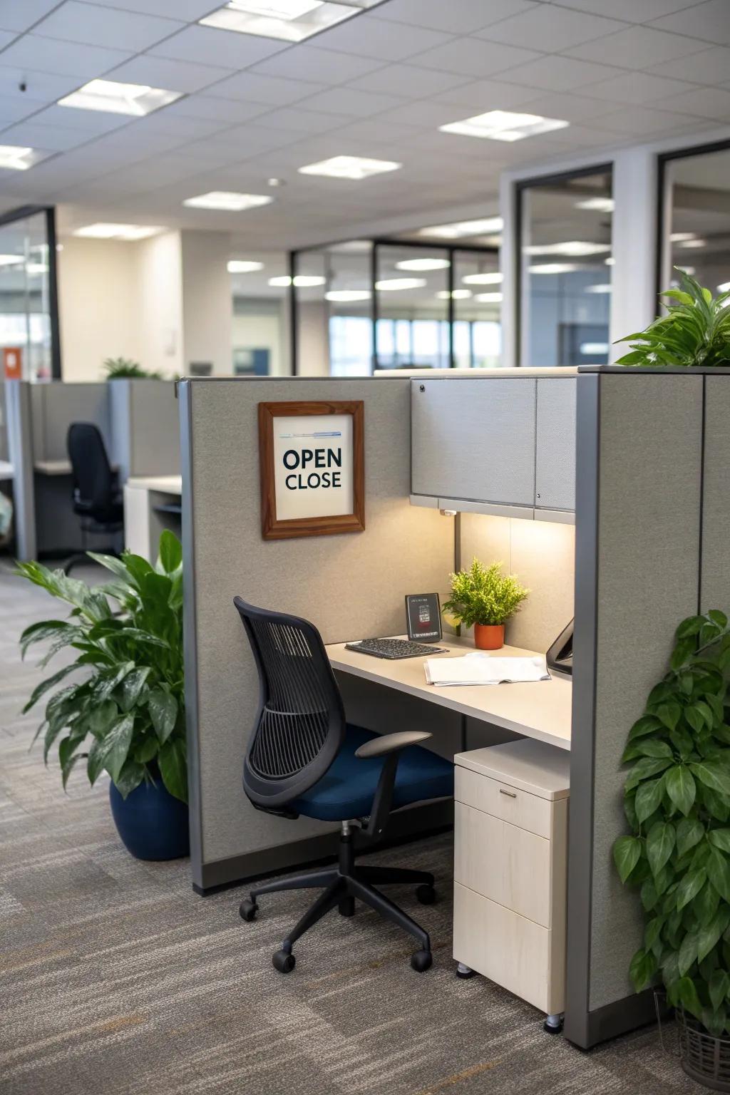 Open/close signs help manage interruptions while maintaining privacy.