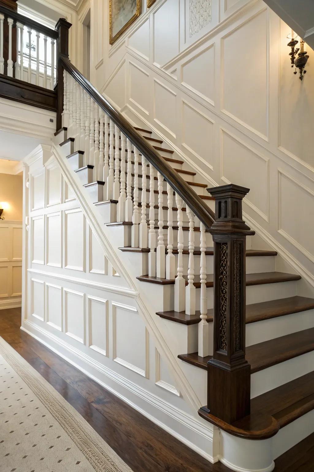 Classic white wainscoting provides a clean and timeless look.