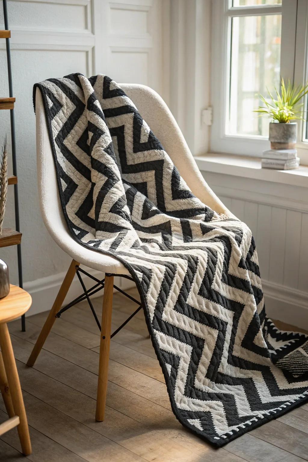 Captivating contrasts: Discover the art of optical illusions in black and white quilting.