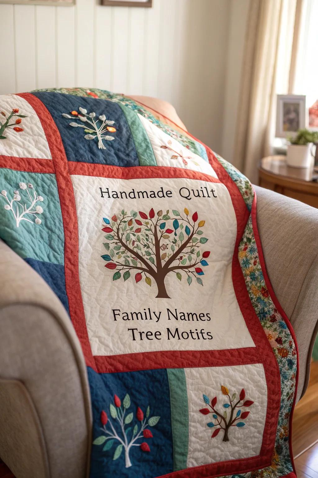A handmade family tree quilt that embodies family warmth and history.