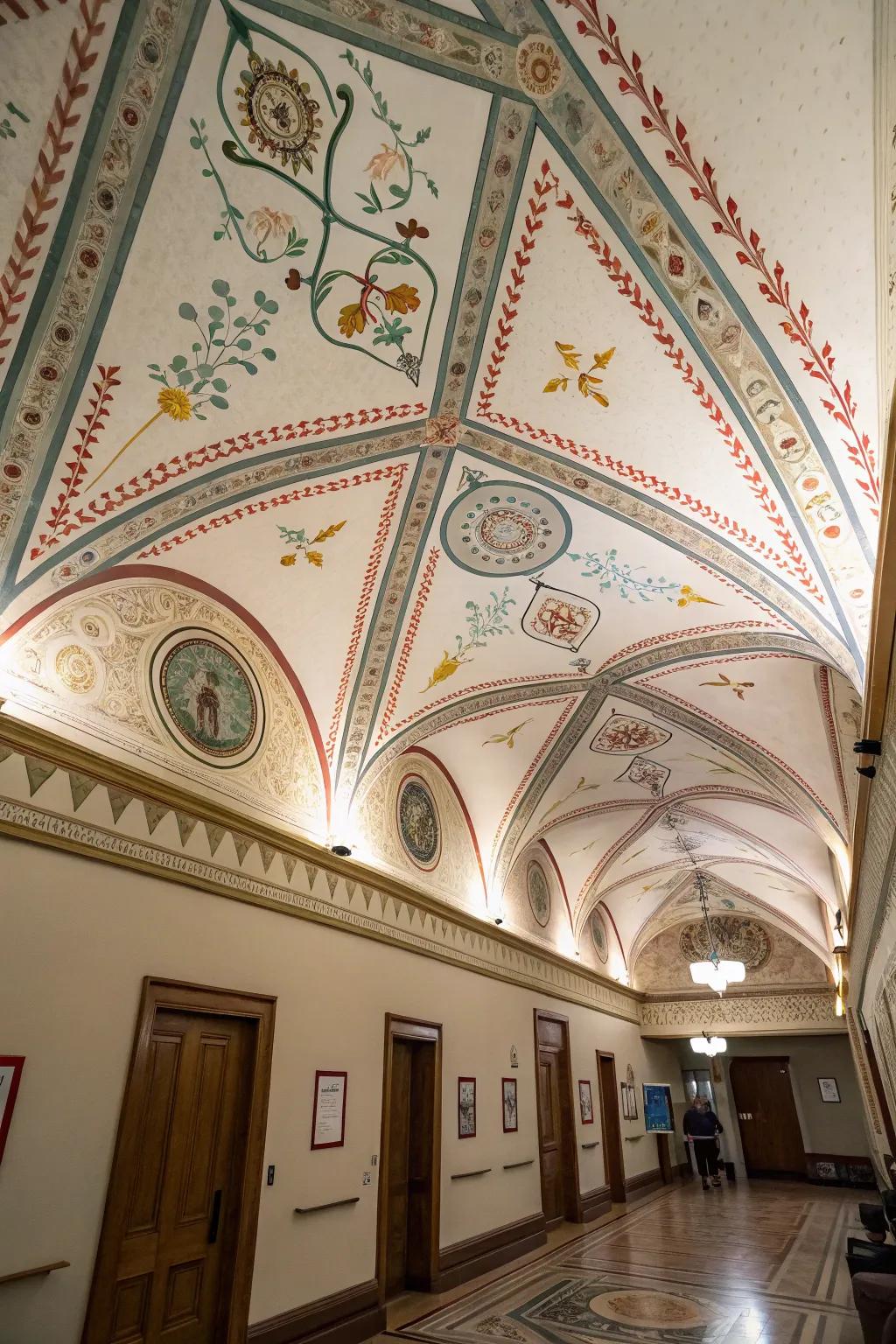 Add a wow factor with artistic ceiling designs.