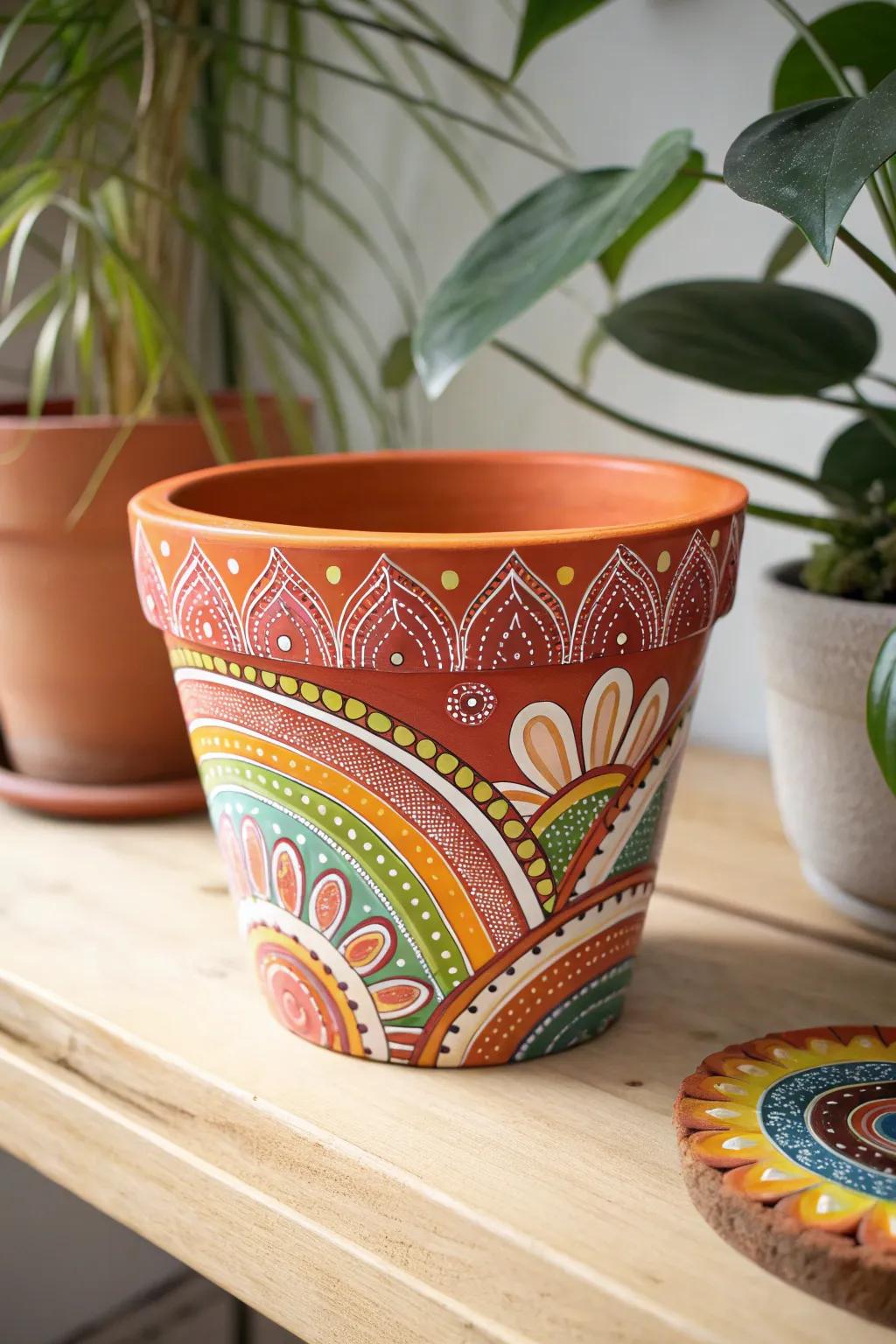 Add a splash of color and love to your mom's garden with a handcrafted, vibrant painted flower pot. Perfect for Mother's Day!