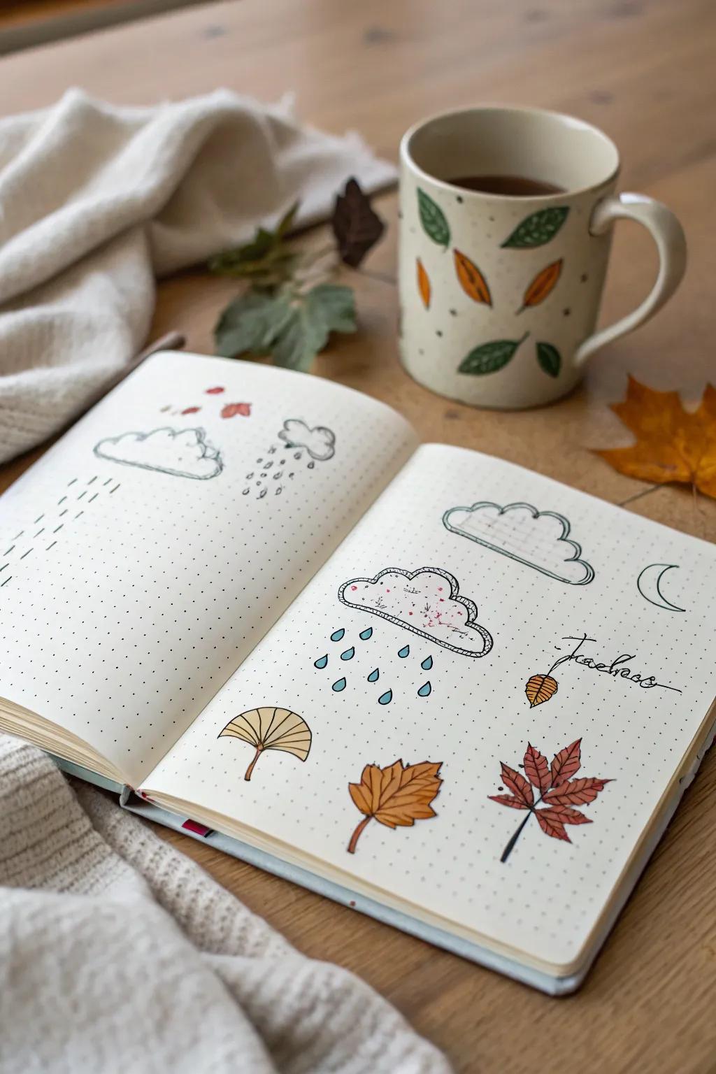 Capture the whimsical charm of October skies with playful weather doodles in your bullet journal. ð§ï¸ð